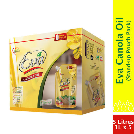 Eva Canola Oil Standup Pouch Carton (Pack of 5) - 5Ltr